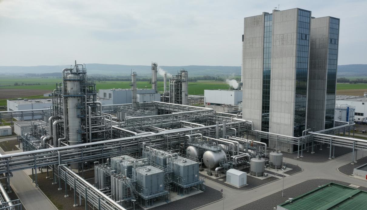 Промышленная установка для производства водорода с сетью трубопроводов на территории химического завода
