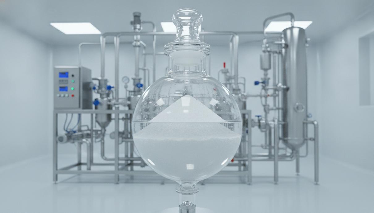 Arianne Phosphate запустит в Канаде производство фосфорной кислоты для батарей Лабораторный стеклянный реактор с белым фосфатным концентратом и прозрачной фосфорной кислотой на фоне современного промышленного оборудования.